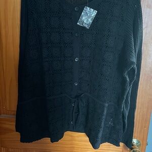 Black Crochet Button-Up Cardigan